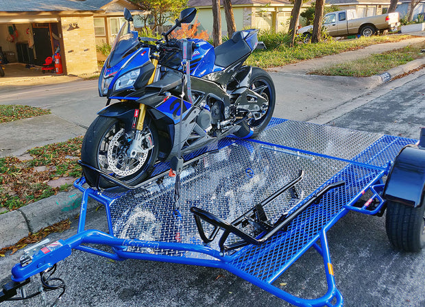 Blue Motorcyle Trailer with Sport Bike